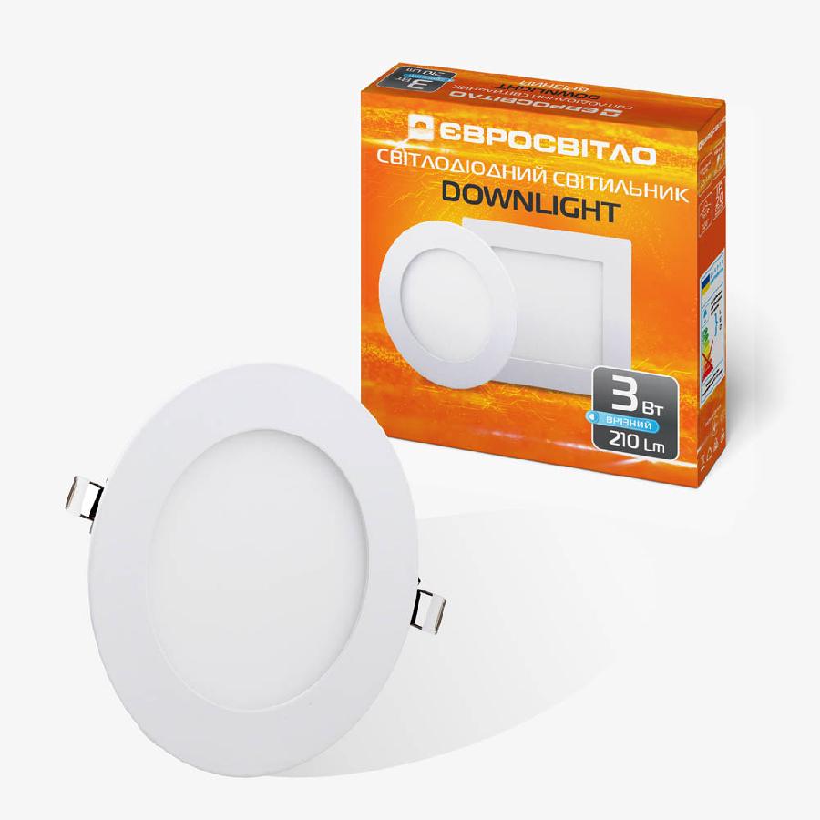 Світильник точковий врізний Євросвітло 3Вт коло LED-R-90-3 6400К